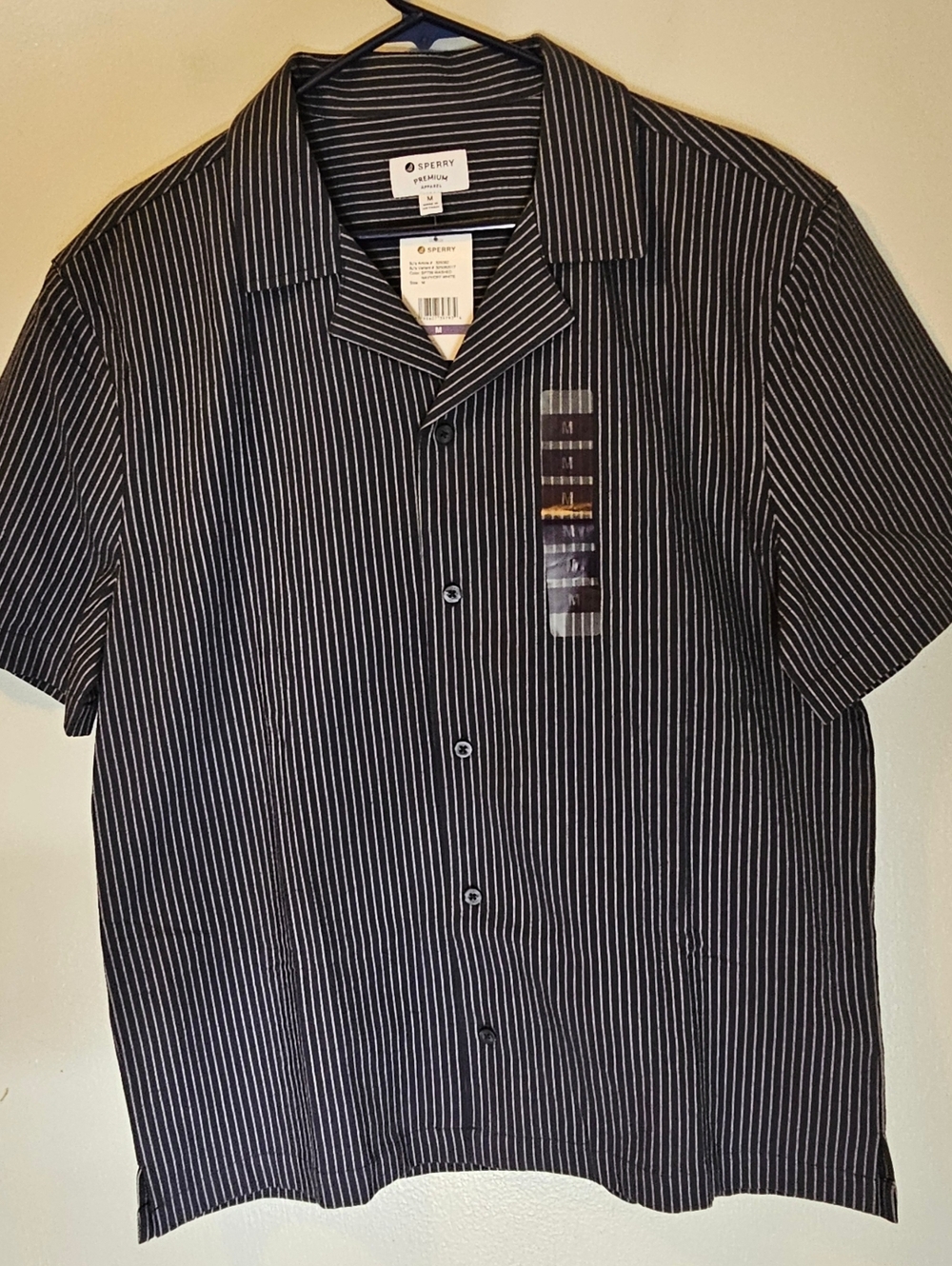 Sperry Mens Premium Apparel Button Down Short Sleeve Shirt Blue Striped Sz M NWT